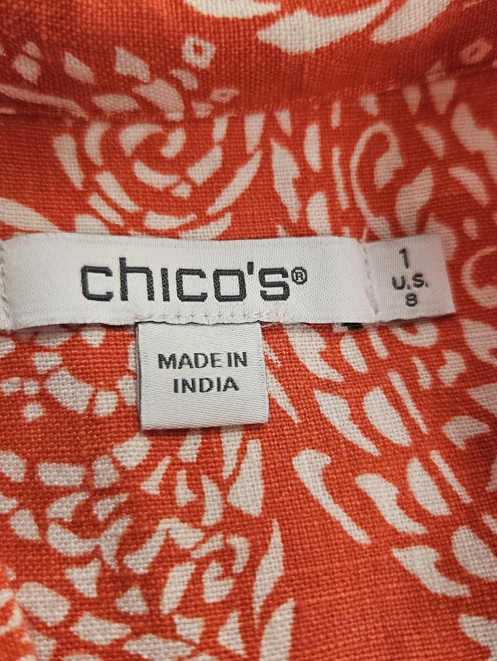 Chicos Linen Dress Orange Popover Paisley Pockets US 8 M Coastal Beach Womens - Picture 8 of 10